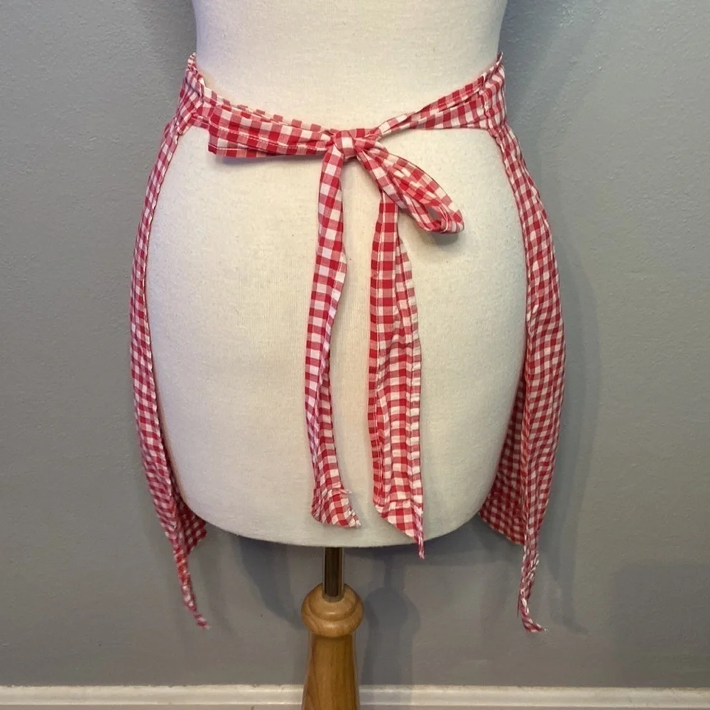 Vintage Handmade Apron Red And White Check Front Pocket